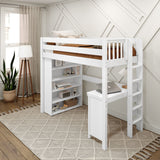SLAM2 WP : Storage & Study Loft Beds Twin High Loft Bed with Straight Ladder on end, Storage + Desk, Panel, White