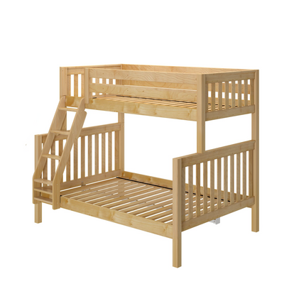 Wooden bunk bed with ladder, crafted from natural pine, perfect for kids' bedrooms.