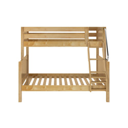 Wooden bunk bed with ladder, natural finish, ideal for kids' room space-saving furniture solutions.