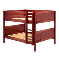Wooden corner bunk bed frame with ladder for kids' room.