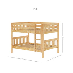 Full-size wooden bunk bed with slatted design and ladder, dimensions 80 x 46.5 x 61.5 inches.