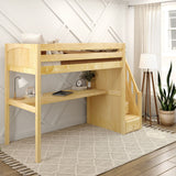 STAR11 NP : Storage & Study Loft Beds High Loft Staircase Bed with Long Desk, Twin, Panel, Natural
