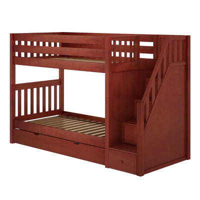 STELLAR TD CS : Bunk Beds Twin Medium Bunk Bed with Stairs and Trundle Drawer, Slat, Chestnut