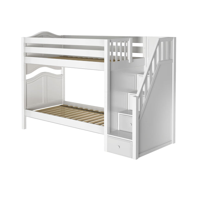 STELLAR WC : Staircase Bunk Beds Twin Medium Bunk Bed with Stairs, Curve, White