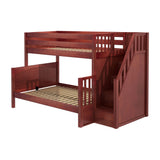 SUMO CP : Staggered Bunk Beds Twin over Full Bunk Bed with Staircase Entry, Panel, Chestnut