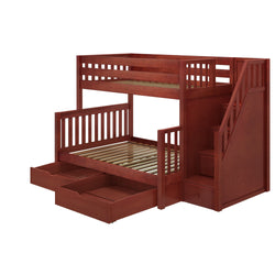 Wooden bunk bed with stairs and storage drawers, perfect for kids' bedroom furniture.