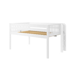 White loft bed frame with ladder and slatted base for children's bedroom furniture.