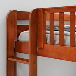 Sturdy wooden loft bed with a sleek ladder design, ideal for maximizing space in a small bedroom.