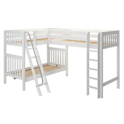White wooden loft bunk bed with ladder for kids.
