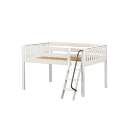 White wooden loft bed with attached ladder for kids' bedroom furniture.