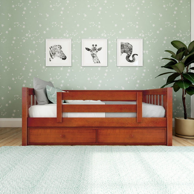 YEAH UU CS : Kids Beds Twin Toddler Bed with Underbed Dresser, Slat, Chestnut