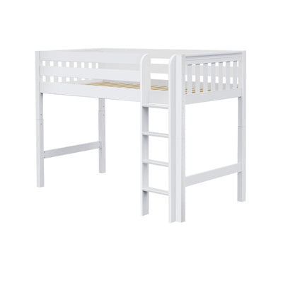CHIP XL WS : Standard Loft Beds Twin XL Mid Loft Bed with Straight Ladder on Front, Slat, White