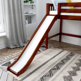 FINE CS : Play Loft Beds Full Mid Loft Bed with Stairs + Slide, Slat, Chestnut