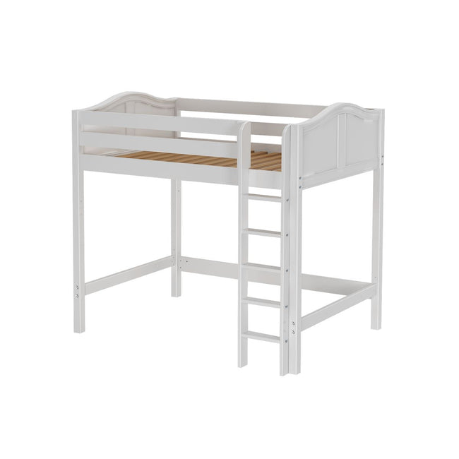 GRAND WC : Standard Loft Beds Full High Loft Bed with Straight Ladder on Front, Curve, White