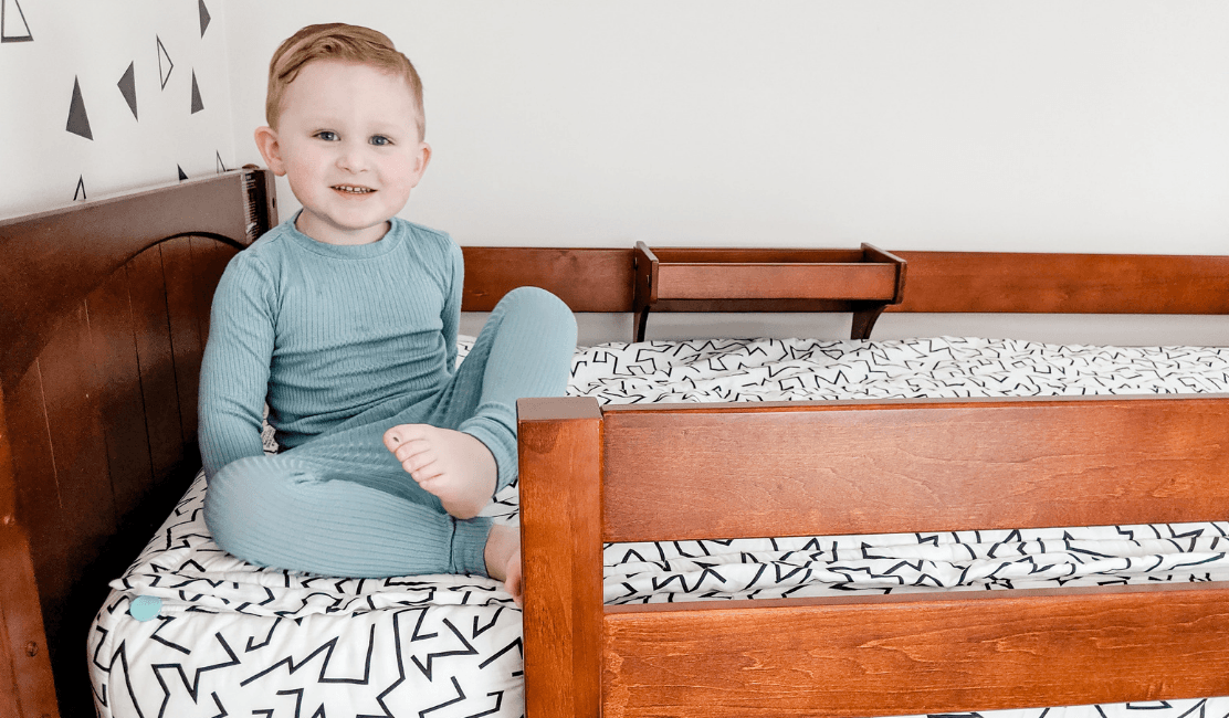 Toddler Bed Transforms into Low Loft Bed with Curtains