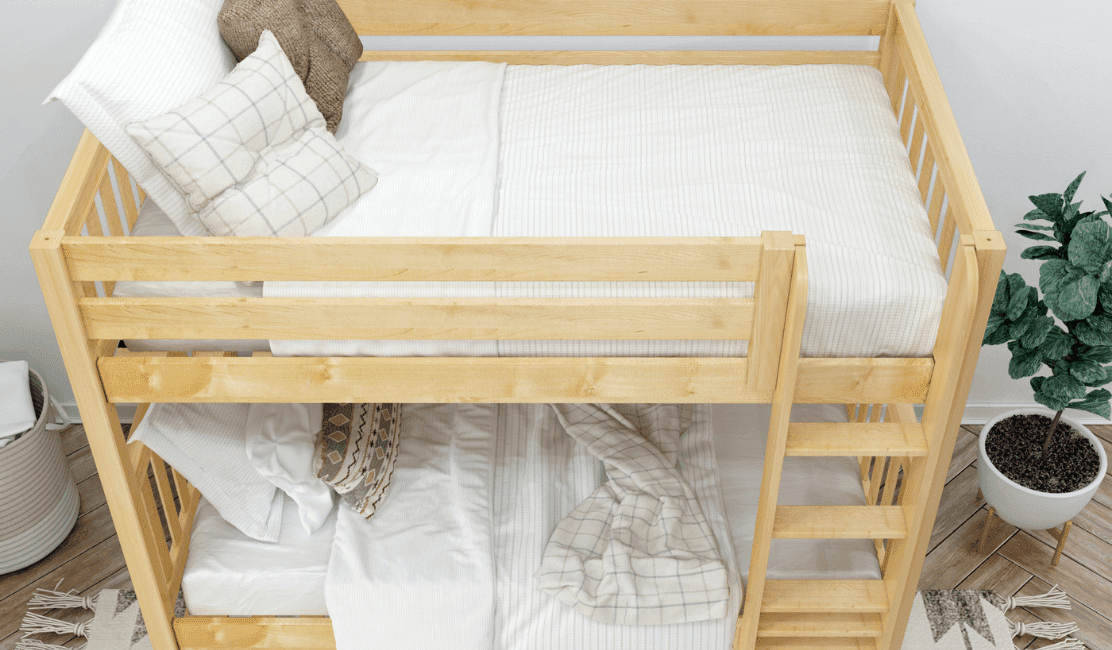Ladderless Bunk Solid Wood, Natural Bunk Bed with Ladder