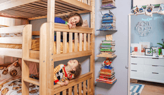 Three Kids Share a Colorful Room with Triple Bunk Beds