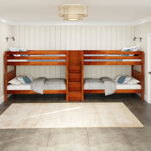 Quad bunk bed with solid hardwood in brown chestnut