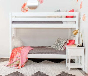 Modern twin over full bunk bed with trundle in two tone white