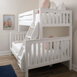 Twin over full bunk bed with solid hardwood in white