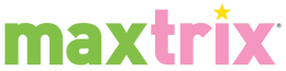 lowercase maxtrix logo with half of it green, the other half pink and a star atop of the letter I.