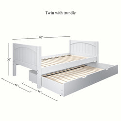 Twin bed with pull-out trundle dimensions 80x42x30 inches, perfect for space-saving in small bedrooms.