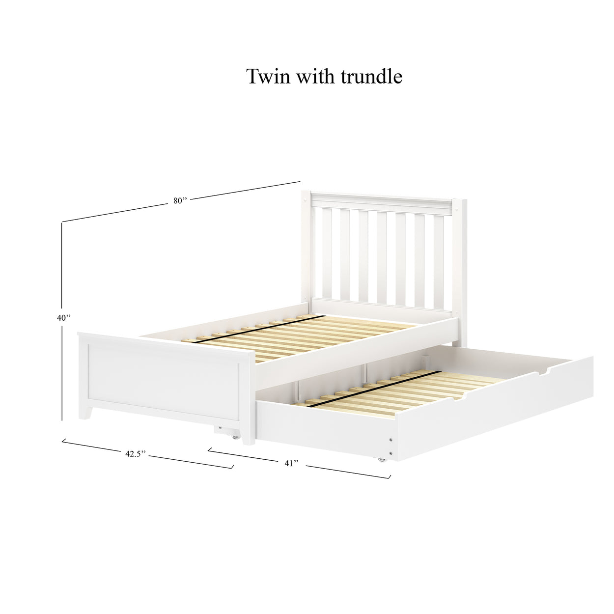 Twin bed with trundle and dimensions for space-saving bedroom solutions.