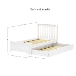 Twin bed with trundle and dimensions for space-saving bedroom solutions.