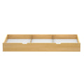 Wooden underbed storage drawer with compartments for maximizing bedroom organization.