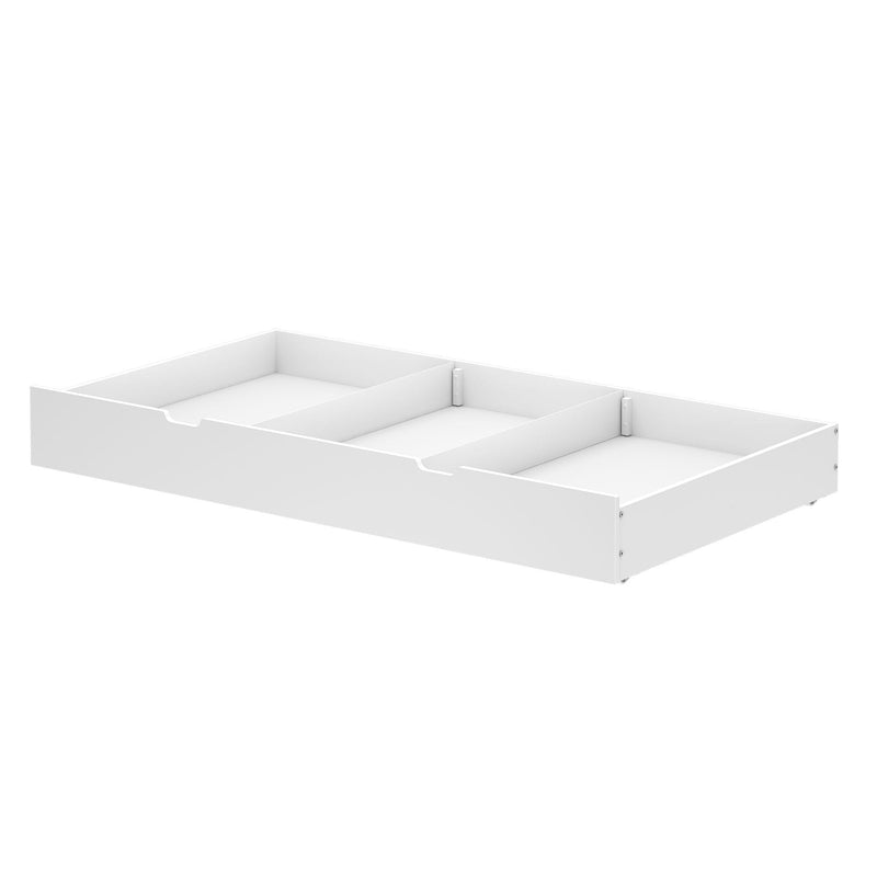 Under-bed storage drawer in white, ideal for optimizing bedroom space and organizing items efficiently.