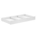 White under-bed storage drawer with multiple compartments for organized space-saving.