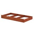 Underbed storage drawer in cherry wood finish with compartments.