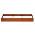 Wooden under-bed storage drawer with three compartments for organizing bedroom essentials.