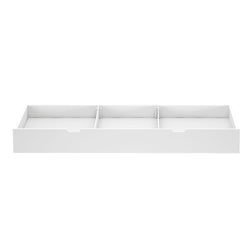 White under-bed storage drawer with three compartments for optimized space-saving organization.