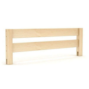 Unfinished natural pine wooden bed rail with two horizontal slats — slatted twin/toddler bed safety guard