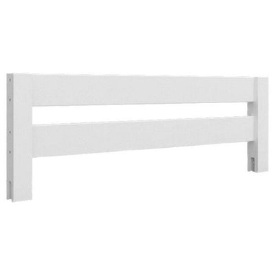 White wooden toddler bed safety rail, full-length low-profile bed guardrail for child beds