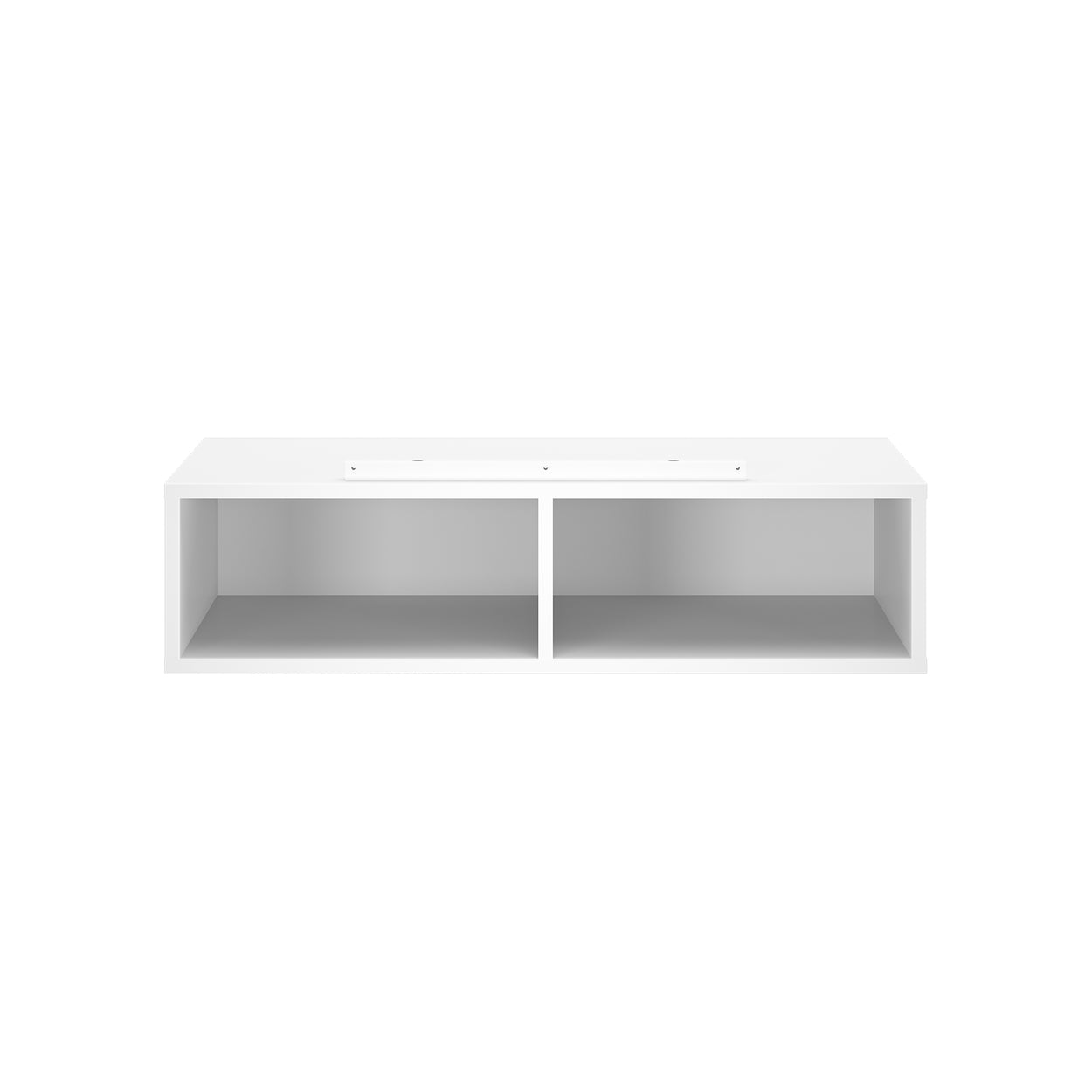 White wall-mounted storage shelf with two open compartments for home or office organization.