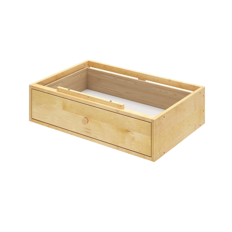 Wooden storage drawer for under bed organization and space-saving.