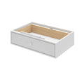 White wooden drawer box with natural wood finish interior, ideal for home storage solutions.