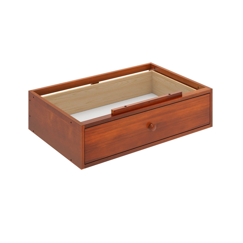 Wooden drawer unit with sleek finish and single knob handle, ideal for bedroom storage solutions.