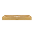 Under-bed storage drawer in natural wood finish with dual compartments.