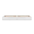 White under-bed storage drawers with handles for bedroom organization and space-saving.