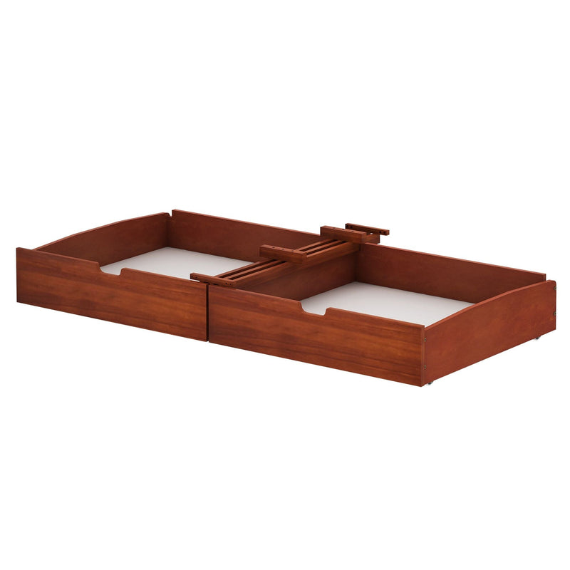 Wooden under bed storage drawers with a rich brown finish, perfect for organizing bedroom essentials efficiently.