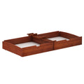 Wooden bed underframe with adjustable slats in cherry finish.