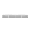 White floating wall cabinet with four open shelves for modern home storage solutions.