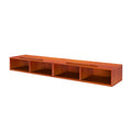 Modern orange wall shelf with three compartments, ideal for home storage and organization.