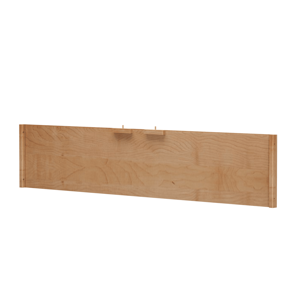 Wooden headboard for bed frame made from natural light-colored oak.