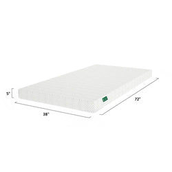Single-size memory foam mattress with dimensions 72x38x5 inches, ideal for comfortable sleep.