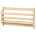 Wooden wall-mounted book display shelf for nursery storage.