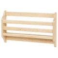 Three-tier wall-mounted wooden spice rack shelf, natural maple finish kitchen storage organizer with slatted rails for spice jars